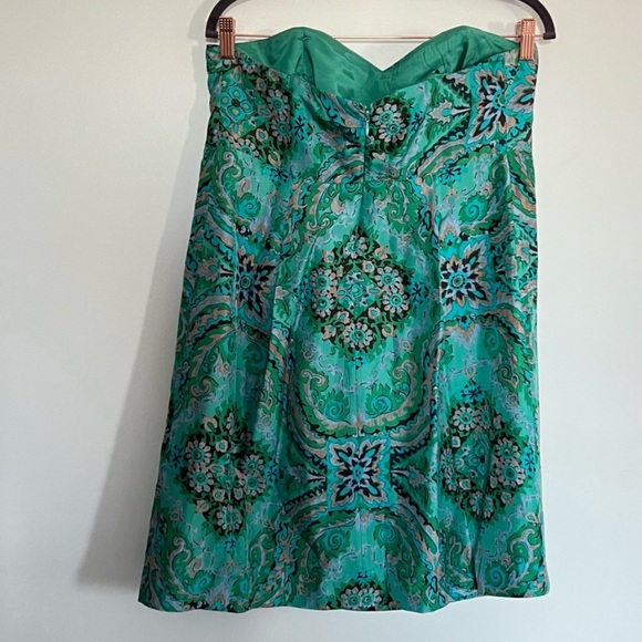 J. Crew 100% Silk Green / Teal Paisley Strapless Boho Dress Women’s Size 14 - Picture 4 of 11
